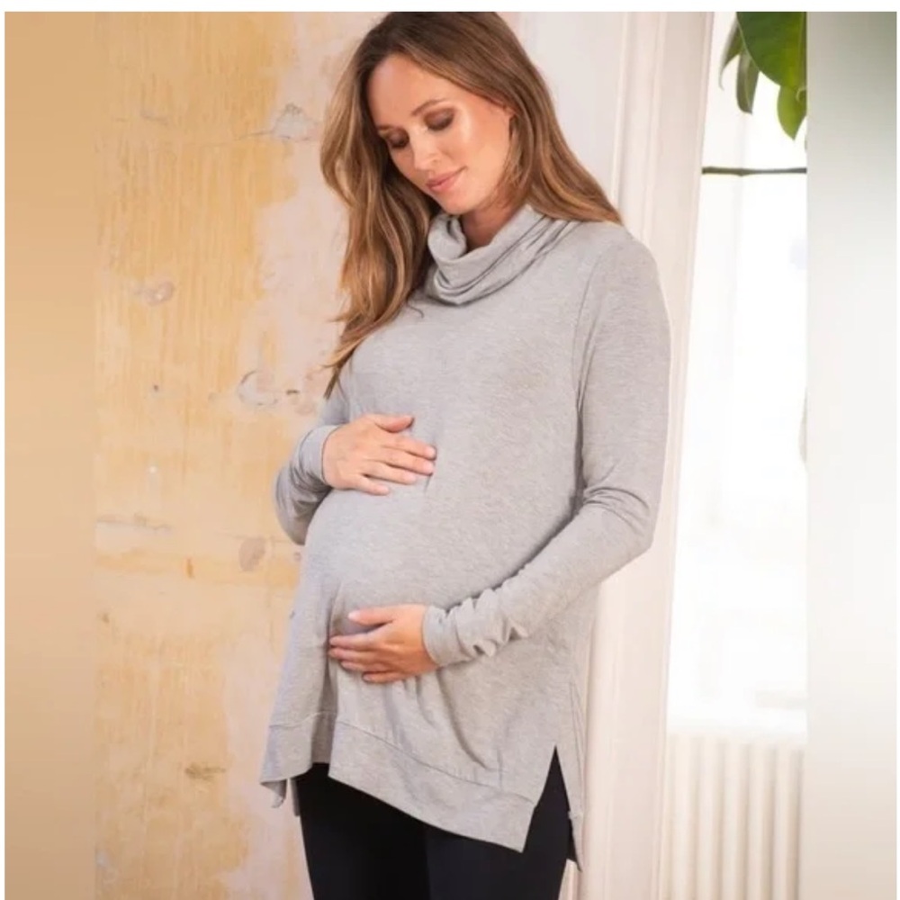 Seraphine Dara Roll Neck Jersey Knit Maternity and Nursing Top Grey